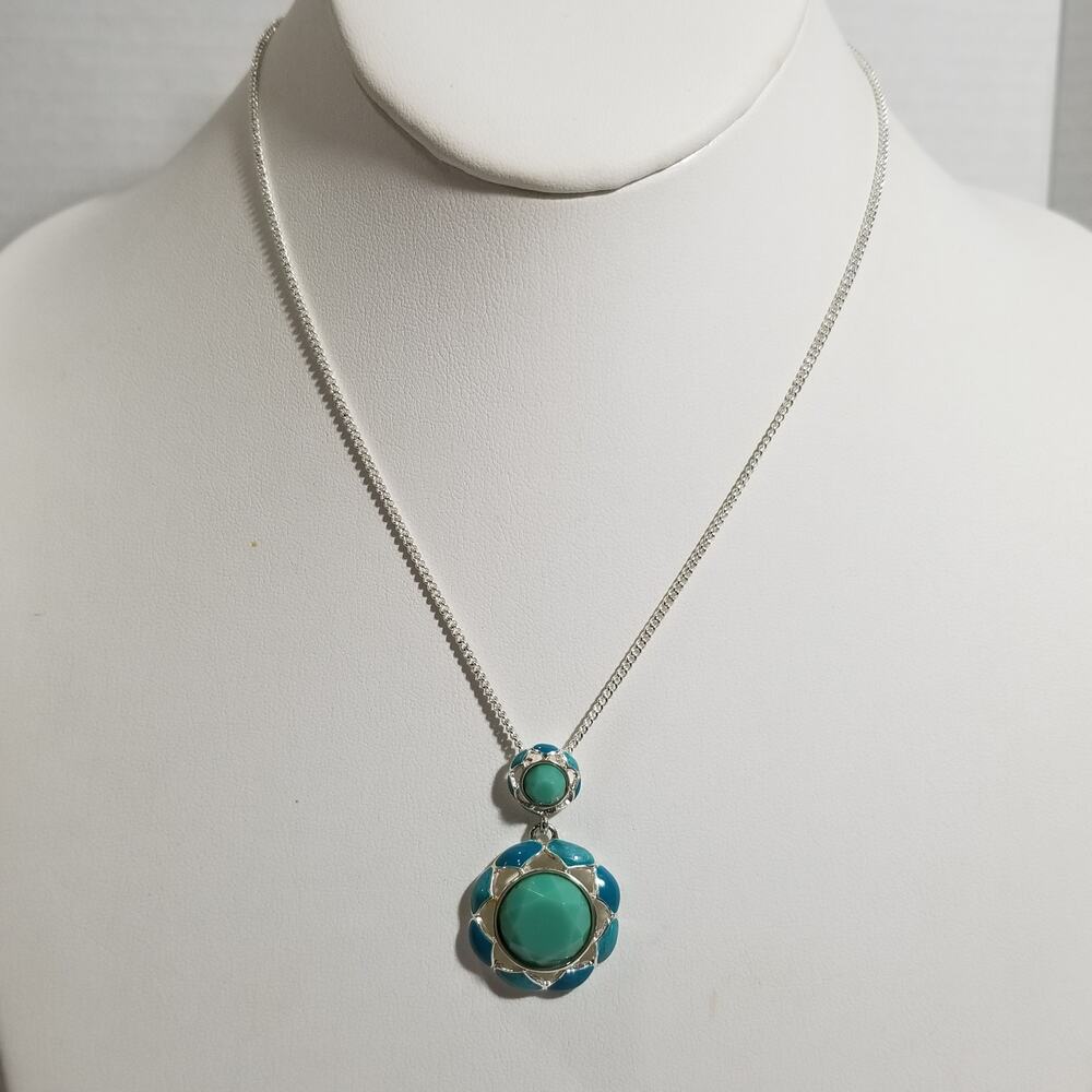 SAQ Avon silver tone faux turquoise pendant 1.1943